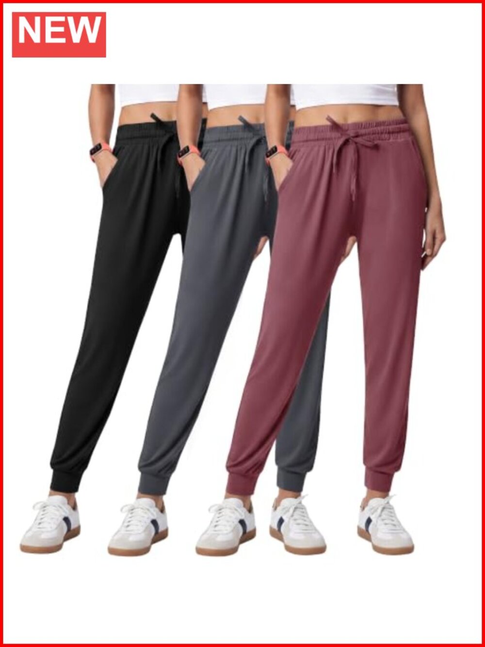 3 Pack Womens Joggers Lightweight Sweatpants Cuffed Pockets